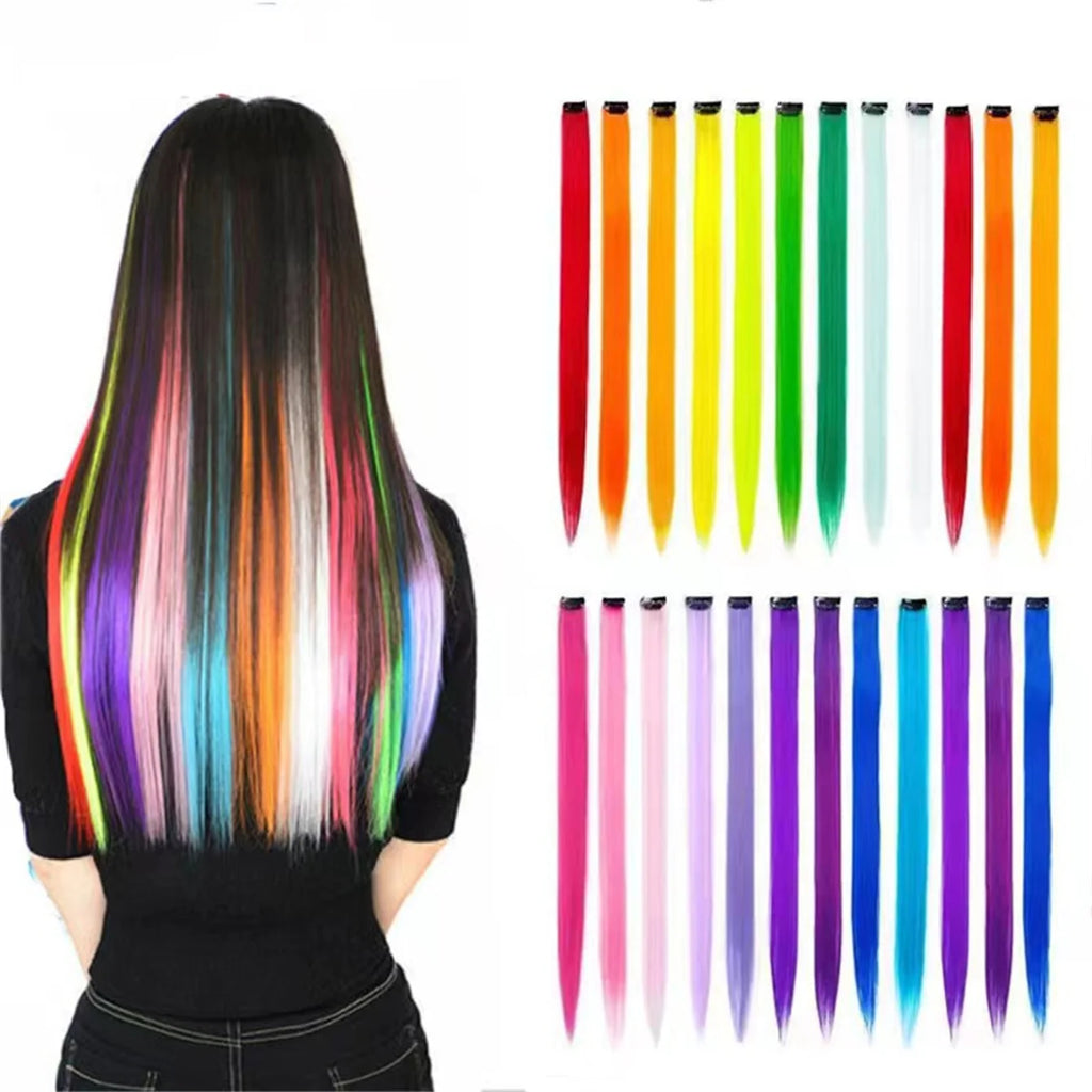 EZ&AS Synthetic Clip-In Hair Extensions | 5pcs/Set | 20 Inches Straight | Green, Red, Burgundy, Purple & White | Cosplay & Party