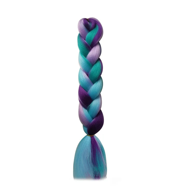 24" Synthetic Braiding Hair Extensions – Ombre Rainbow Colors, Jumbo DIY Hair for Women