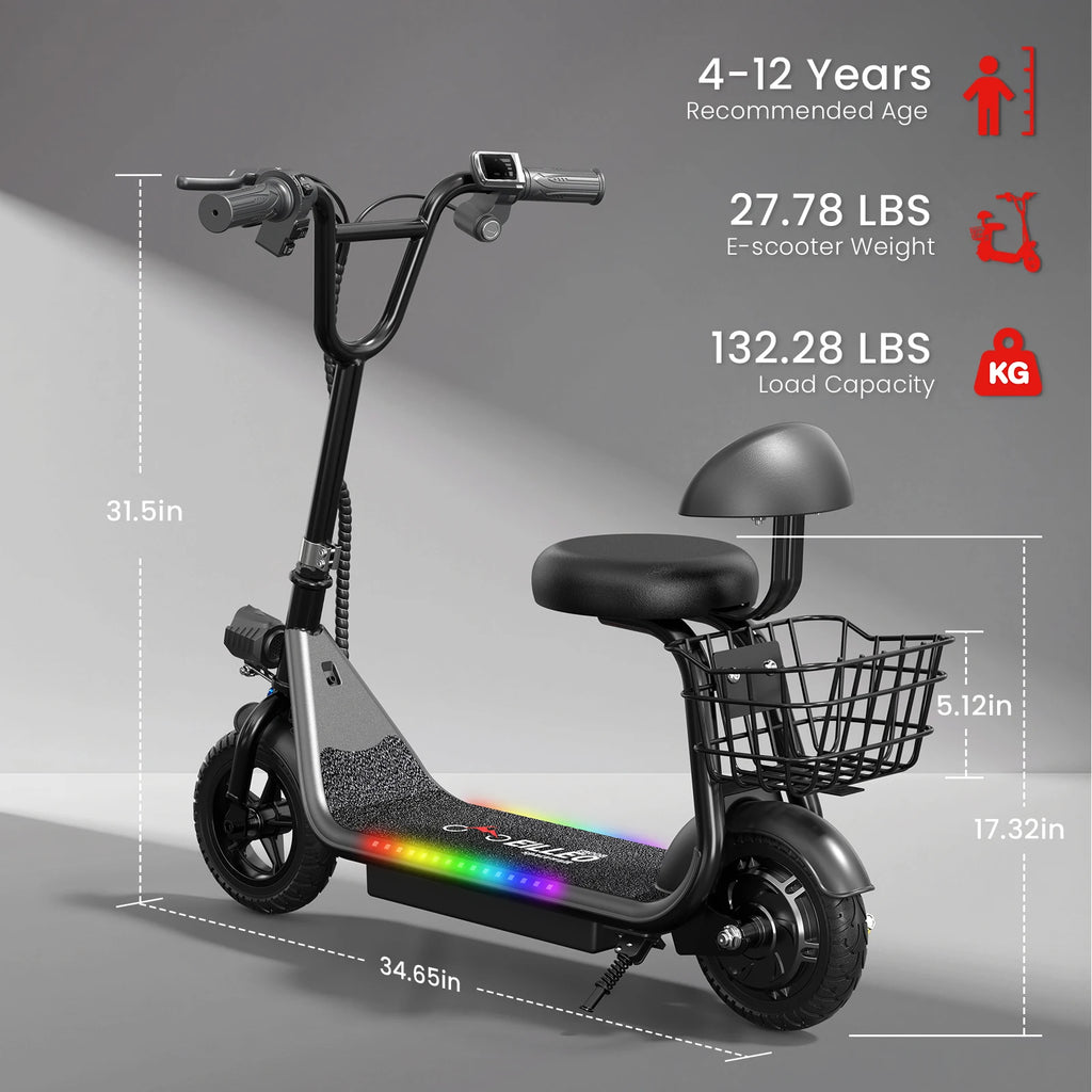 Spacewalk Kids Folding Electric Scooter with Seat & Basket