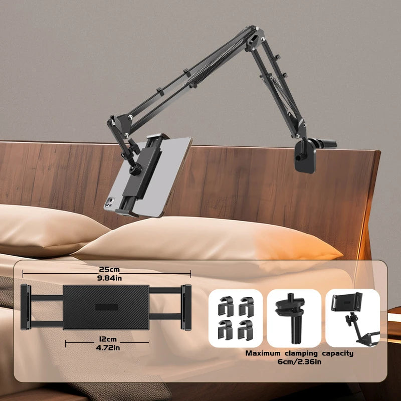 Adjustable Long-Arm Tablet Holder for Bed & Desk – 4.7–13 Inch