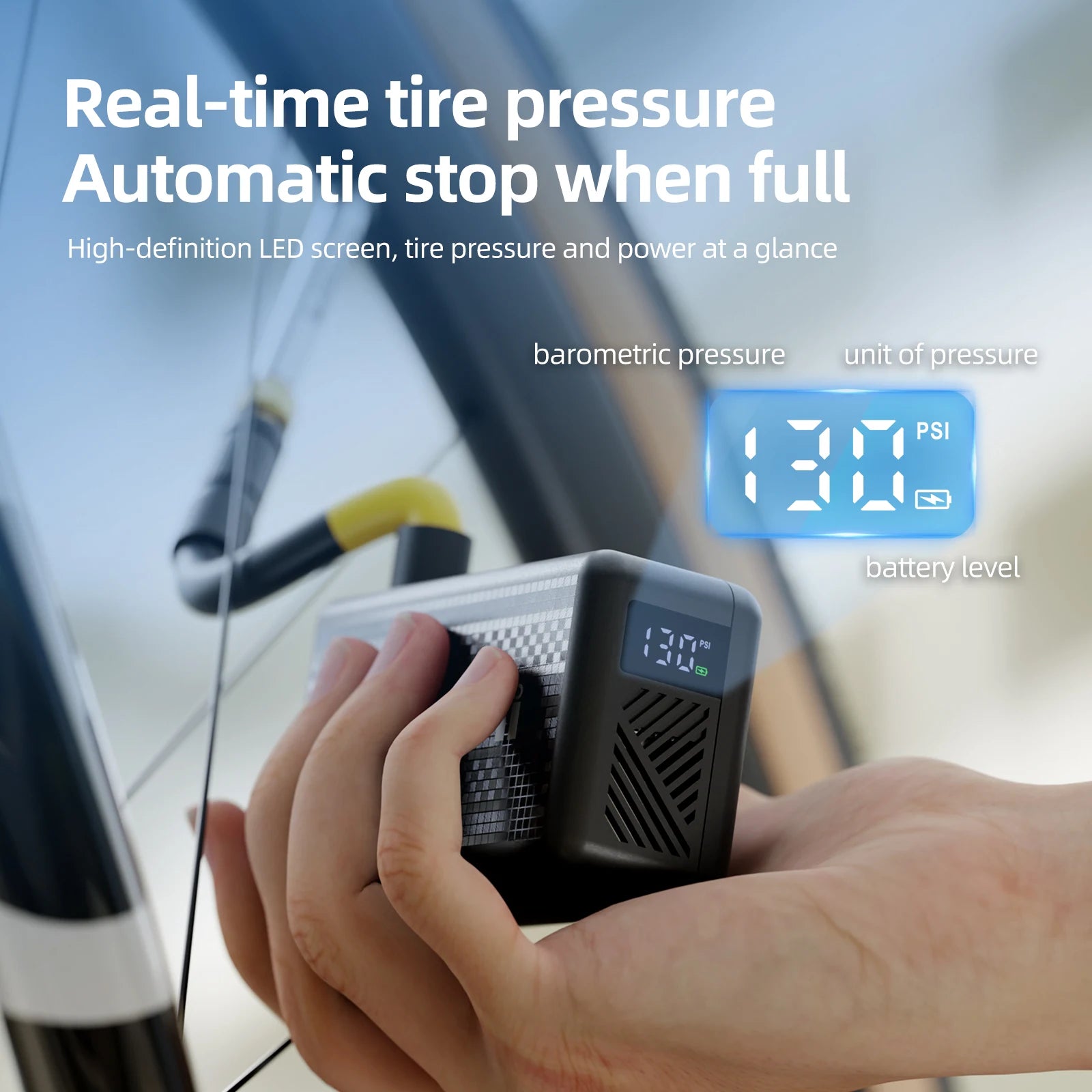 CYCLAMI AM6 Portable Pocket Electric Bike Pump – 130 PSI | Preset Pressure | MTB & Road Bike