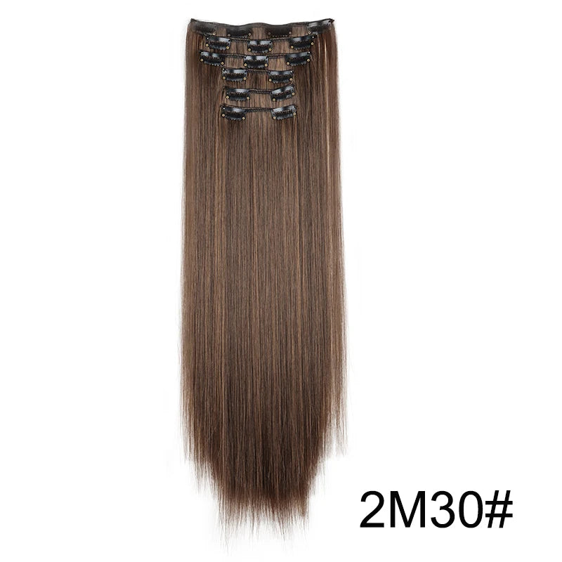 WIGSIN 24-Inch Synthetic Clip-In Hair Extensions – Long Straight | 6 Pcs 16 Clips | 20+ Colors | Heat Resistant