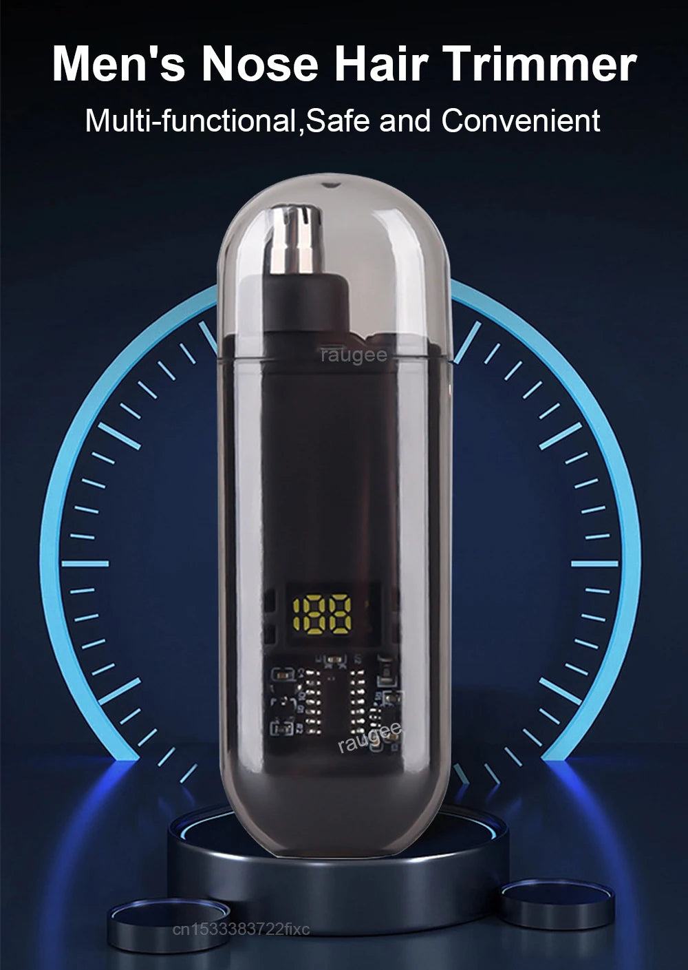 Rechargeable Electric Nose Hair Trimmer – 360° Blades, IPX7 Waterproof, USB Charging, LED Display