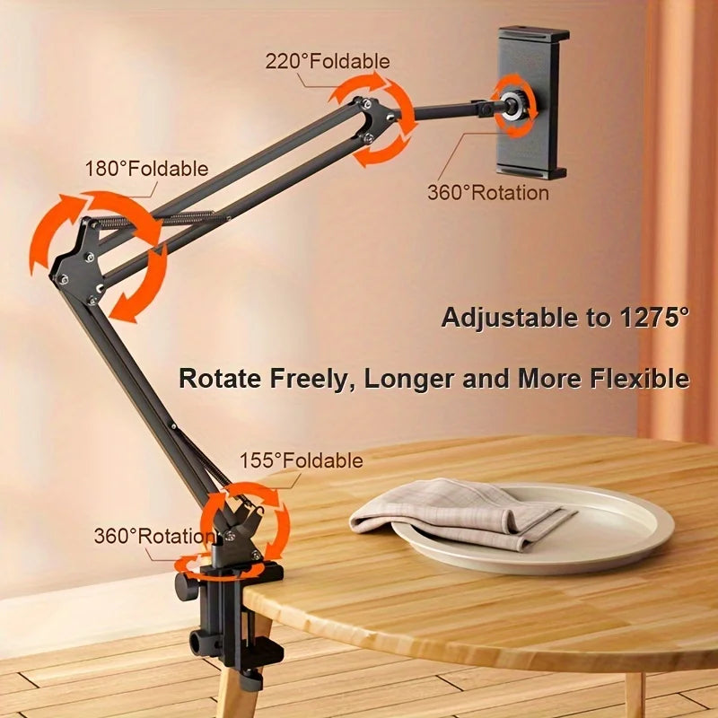 Adjustable Long-Arm Tablet Holder for Bed & Desk – 4.7–13 Inch