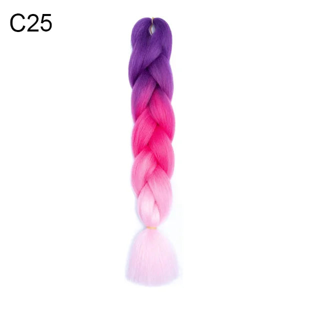 24" Synthetic Braiding Hair Extensions – Ombre Rainbow Colors, Jumbo DIY Hair for Women