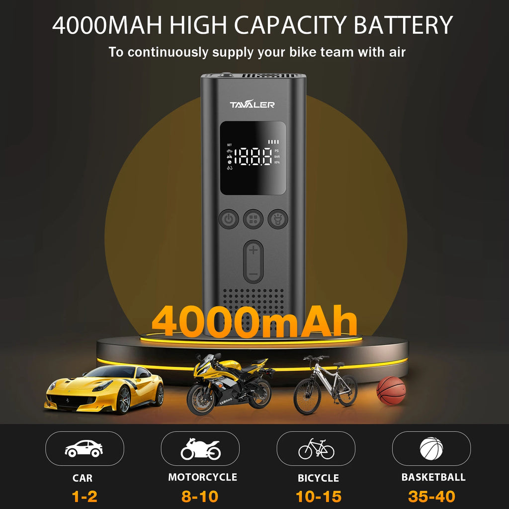Portable Electric Tire Inflator Air Pump – 150 PSI | 4000mAh | Auto Shut-Off | Cars, Bikes & More