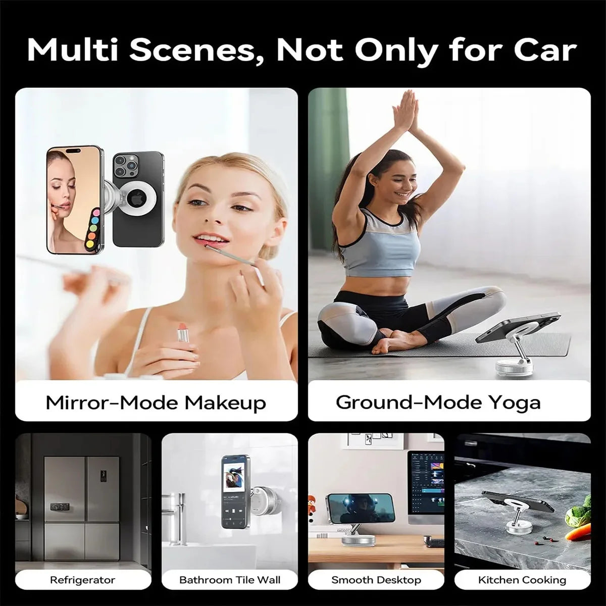 Strong Magnetic Foldable Car Phone Mount – 360° Rotation | Windshield & Multi-Surface | Universal Fit | Black, Silver & White