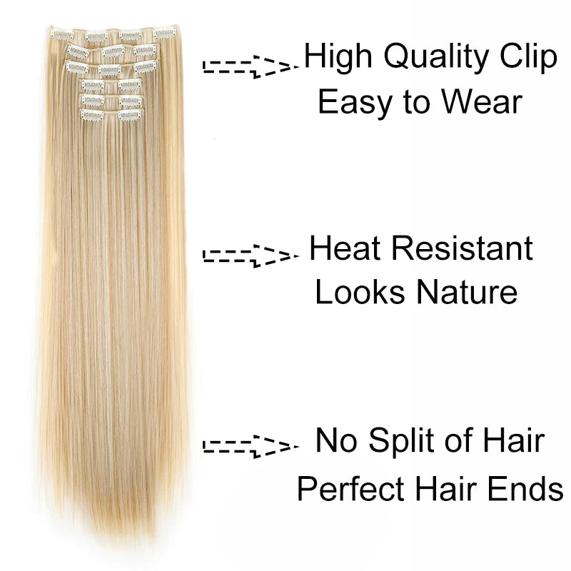 WIGSIN 24-Inch Synthetic Clip-In Hair Extensions – Long Straight | 6 Pcs 16 Clips | 20+ Colors | Heat Resistant