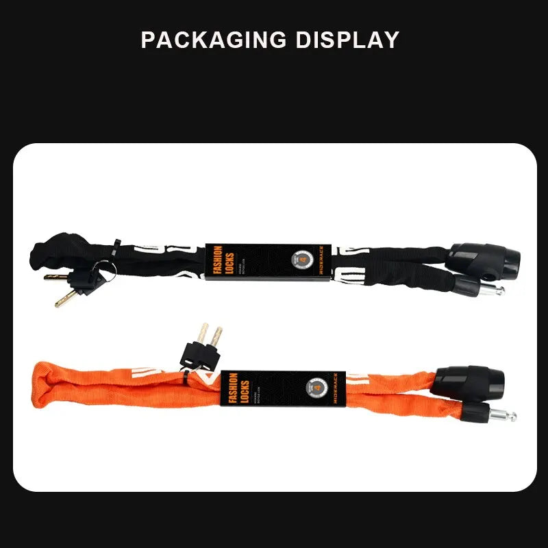 RIDERACE Bicycle Chain Lock – Anti-Theft | 95cm | Zinc Alloy | 2 Keys | Orange & Black