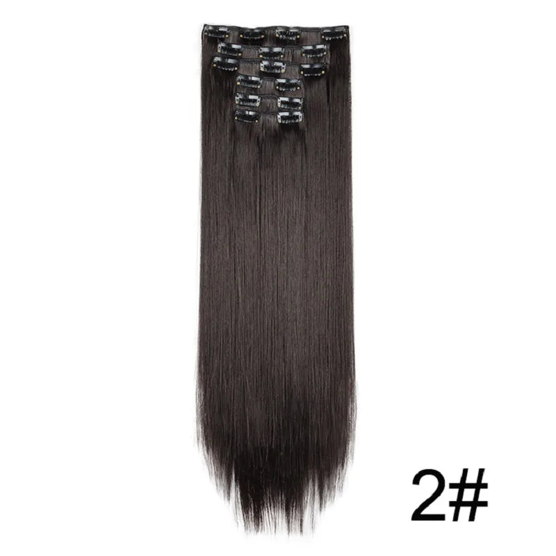 WIGSIN 24-Inch Synthetic Clip-In Hair Extensions – Long Straight | 6 Pcs 16 Clips | 20+ Colors | Heat Resistant