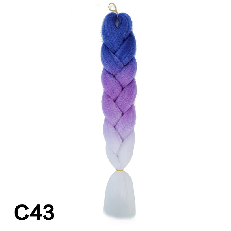 24" Synthetic Braiding Hair Extensions – Ombre Rainbow Colors, Jumbo DIY Hair for Women
