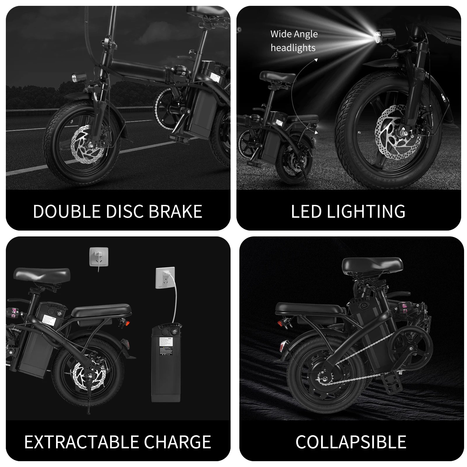 14-Inch Folding Electric Bike – 500W, Dual Disc Brakes