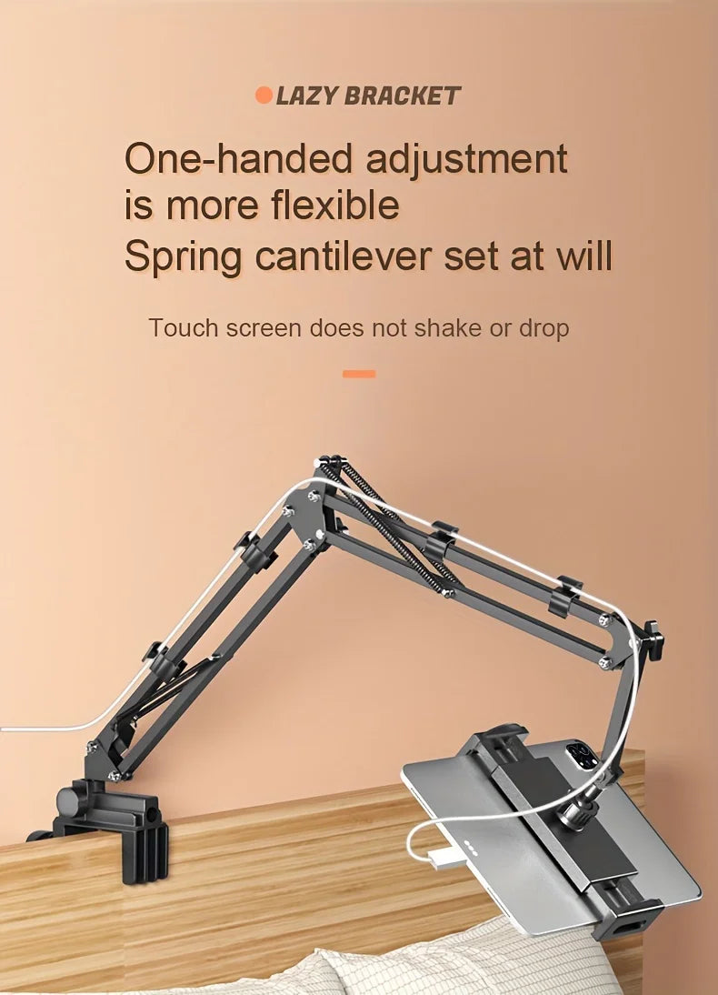 Adjustable Long-Arm Tablet Holder for Bed & Desk – 4.7–13 Inch