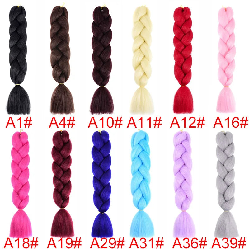 24" Synthetic Braiding Hair Extensions – Ombre Rainbow Colors, Jumbo DIY Hair for Women