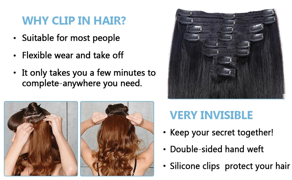 Brazilian Remy Kinky Straight Clip-In Hair Extensions – 100% Human Hair | Natural Color | 120g & 240g | 14"-26"