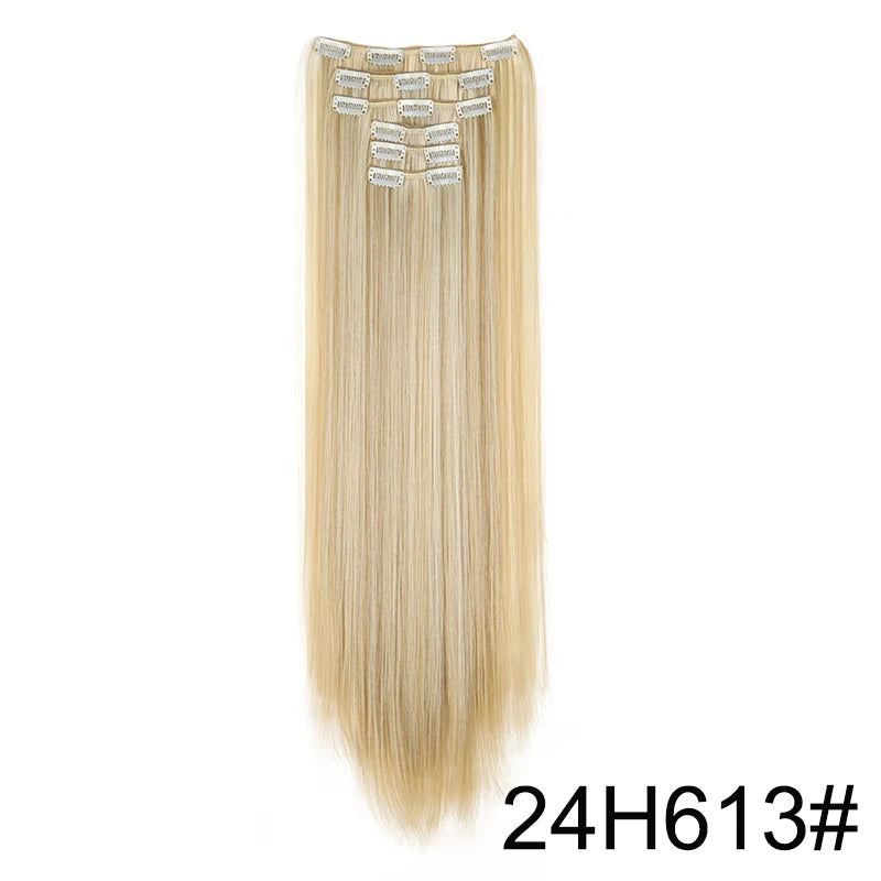 WIGSIN 24-Inch Synthetic Clip-In Hair Extensions – Long Straight | 6 Pcs 16 Clips | 20+ Colors | Heat Resistant