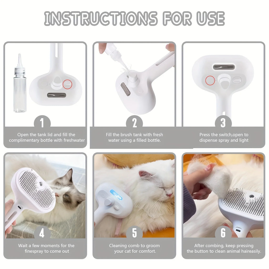 2-in-1 Pet Grooming Mist Comb & Self-Cleaning Dematting Brush