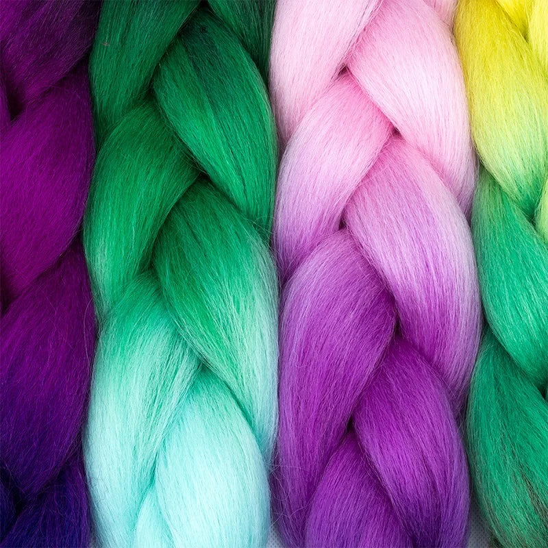 24" Synthetic Braiding Hair Extensions – Ombre Rainbow Colors, Jumbo DIY Hair for Women