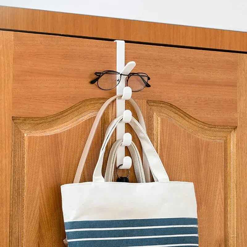 5-Hook Over-the-Door Organizer Rack – No-Drill ABS Plastic | Bags, Hats & Coats | Black, White, Brown