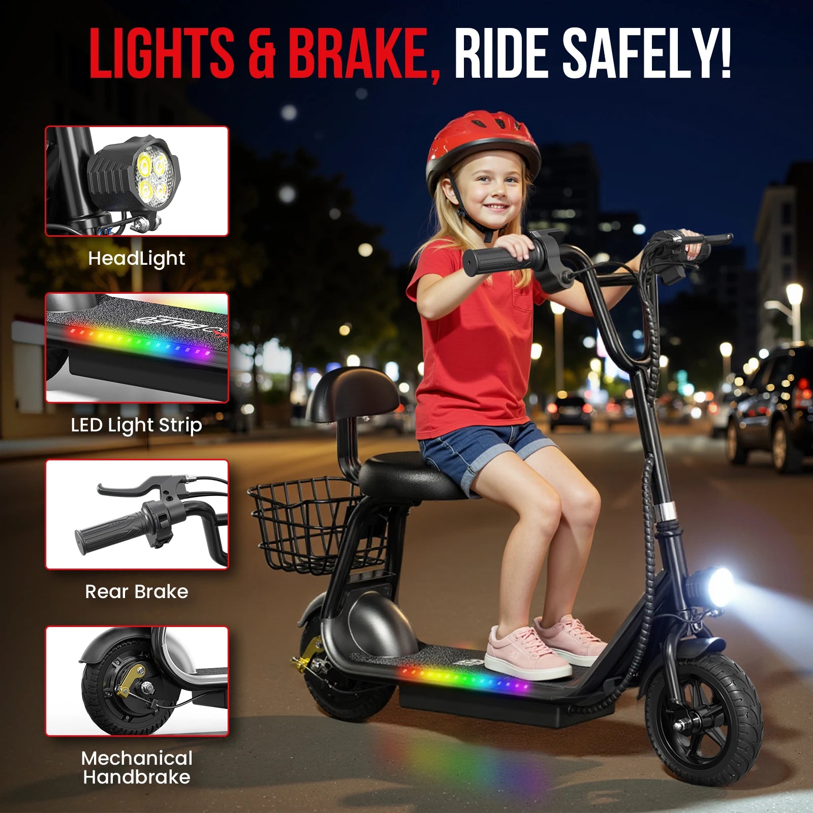 Spacewalk Kids Folding Electric Scooter with Seat & Basket