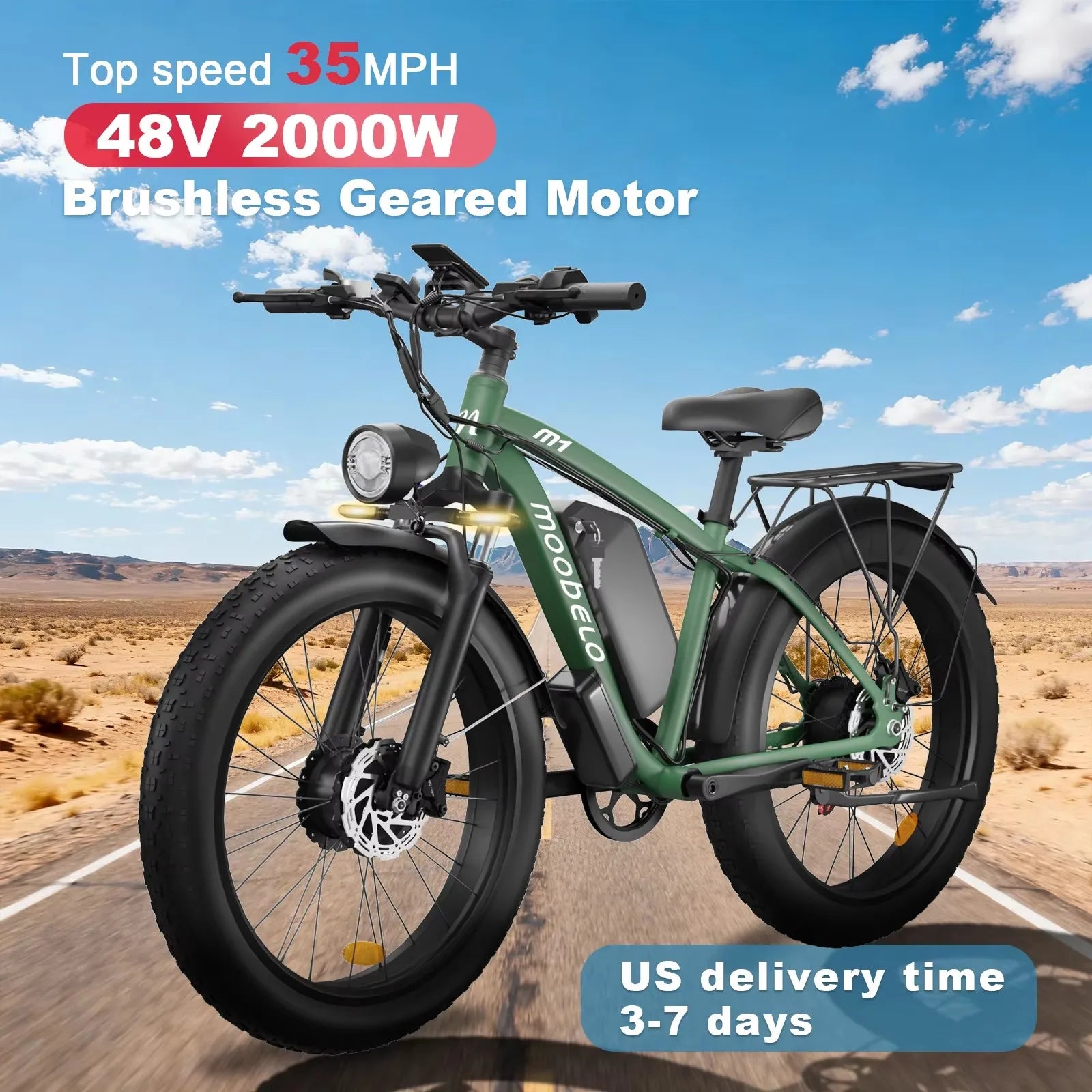 EOEOTWO 26" Fat Tire Electric Bike for Adults, 1000W Motor 1500W Peak, 48V 15Ah Battery, 34 MPH Max Speed, Up to 60 Miles Long Range