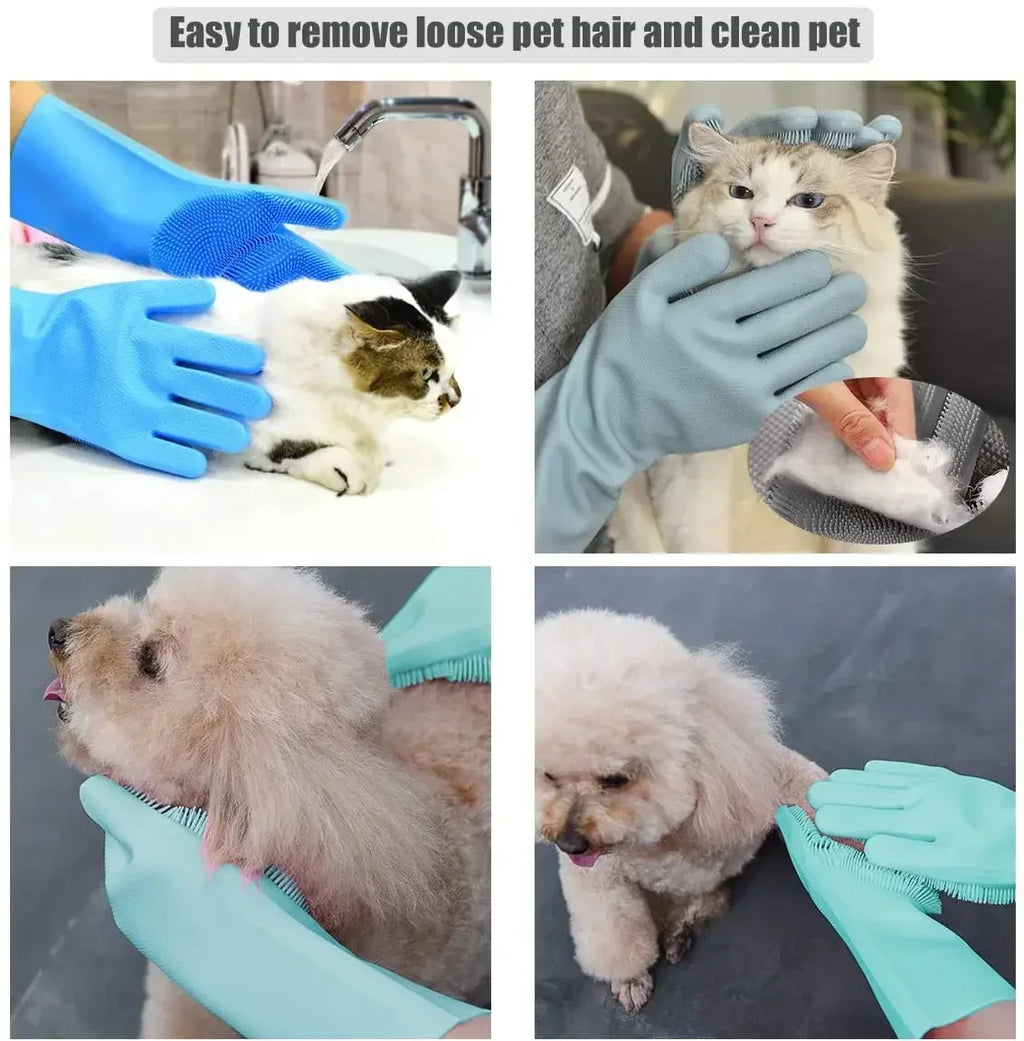 Pet Grooming Silicone Glove – 3,000+ Pin Brush Heads | Hair Removal & Massage | Dogs, Cats & More | Pink, Blue, Green, Purple & Grey