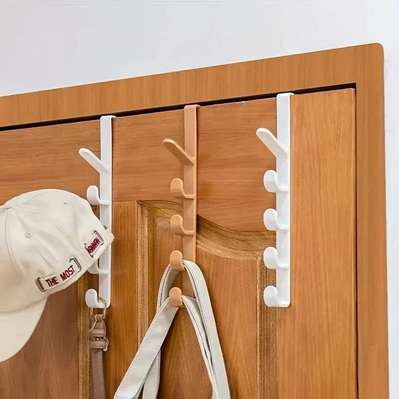 5-Hook Over-the-Door Organizer Rack – No-Drill ABS Plastic | Bags, Hats & Coats | Black, White, Brown