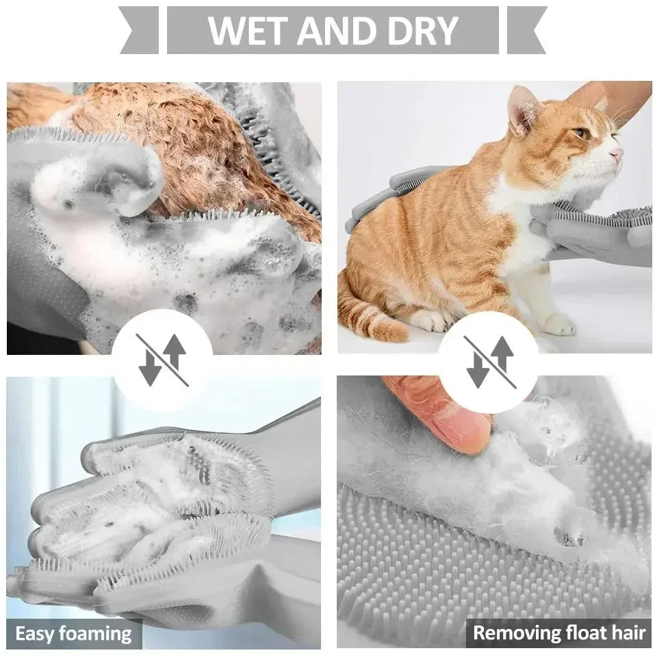 Pet Grooming Silicone Glove – 3,000+ Pin Brush Heads | Hair Removal & Massage | Dogs, Cats & More | Pink, Blue, Green, Purple & Grey