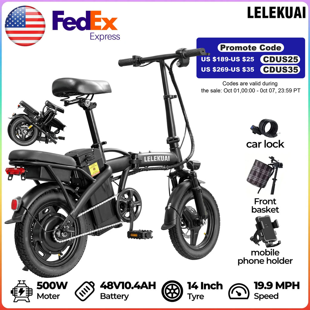 14-Inch Folding Electric Bike – 500W, 48V 10Ah