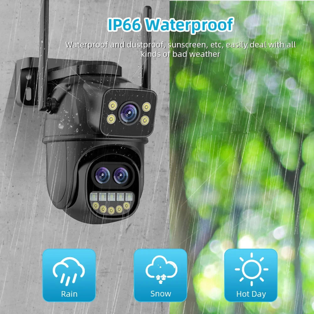 HONTUSEC 3-Lens PTZ WiFi Security Camera | 12MP | 8x Zoom | AI Auto-Tracking | Color Night Vision | IP66 | iCSee