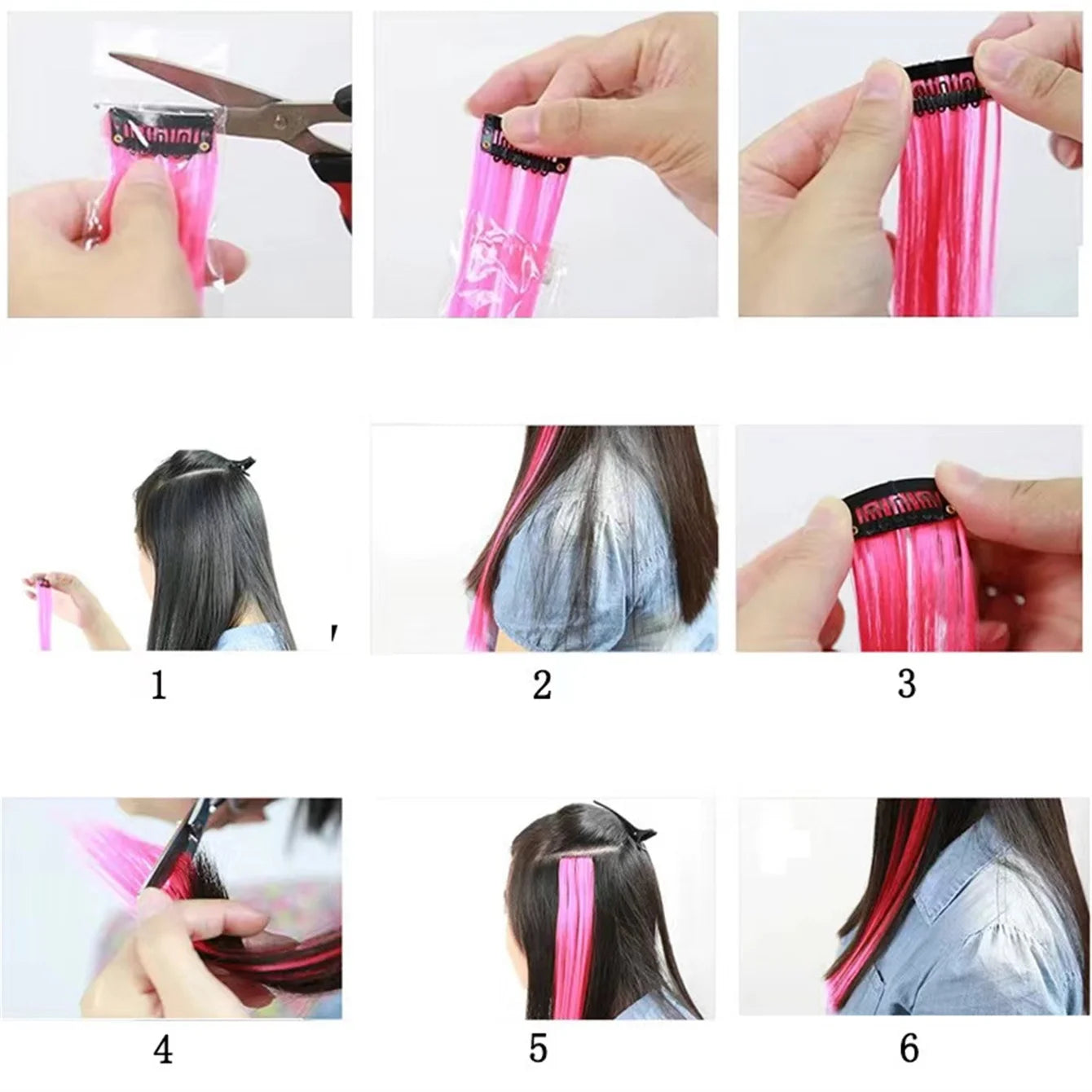 EZ&AS Synthetic Clip-In Hair Extensions | 5pcs/Set | 20 Inches Straight | Green, Red, Burgundy, Purple & White | Cosplay & Party