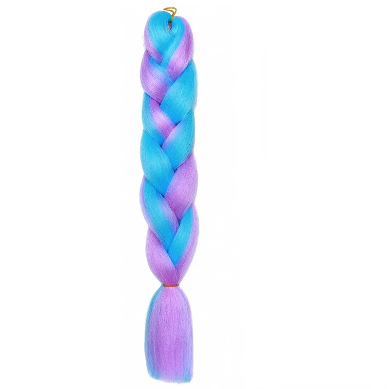 24" Synthetic Braiding Hair Extensions – Ombre Rainbow Colors, Jumbo DIY Hair for Women