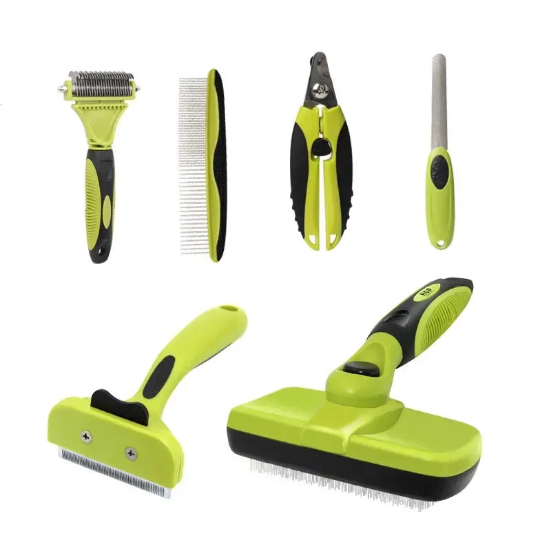 6-in-1 Pet Grooming Kit – 4 Combs, Nail Clippers & Nail File | Dogs & Cats | Deshedding & Detangling Set
