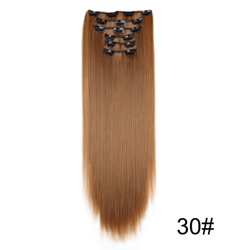 WIGSIN 24-Inch Synthetic Clip-In Hair Extensions – Long Straight | 6 Pcs 16 Clips | 20+ Colors | Heat Resistant