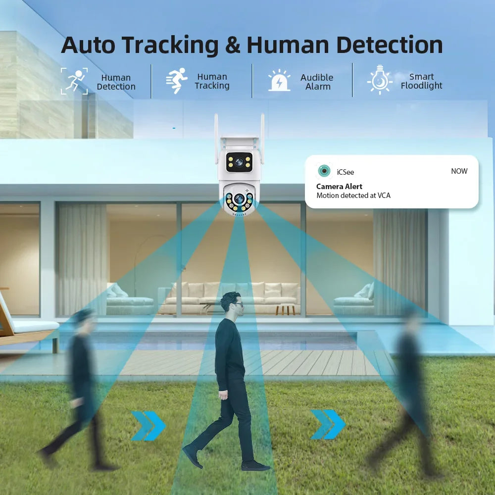 Dual Lens WiFi PTZ Security Camera – 4MP & 8MP | AI Auto-Tracking | IP66 | Color Night Vision | Indoor & Outdoor