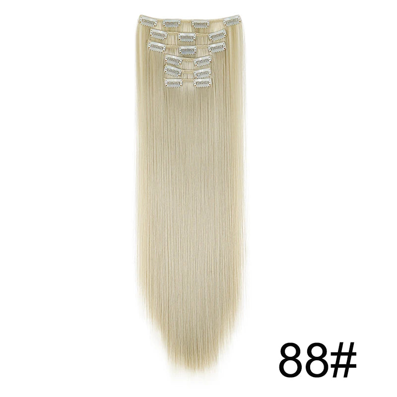WIGSIN 24-Inch Synthetic Clip-In Hair Extensions – Long Straight | 6 Pcs 16 Clips | 20+ Colors | Heat Resistant