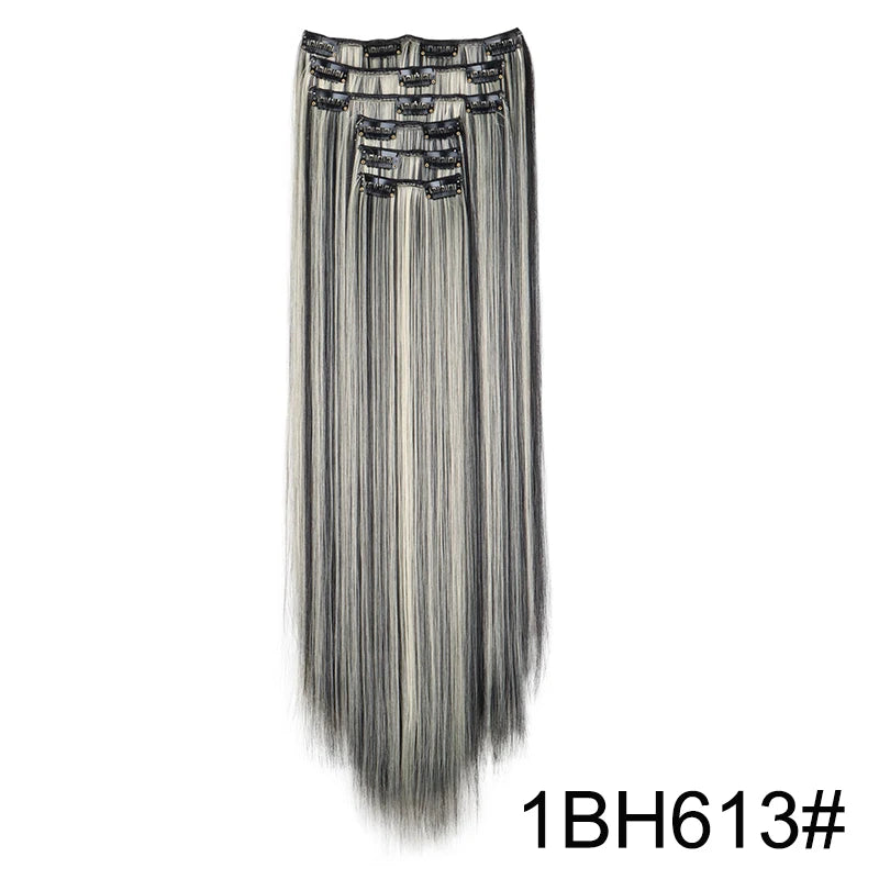WIGSIN 24-Inch Synthetic Clip-In Hair Extensions – Long Straight | 6 Pcs 16 Clips | 20+ Colors | Heat Resistant