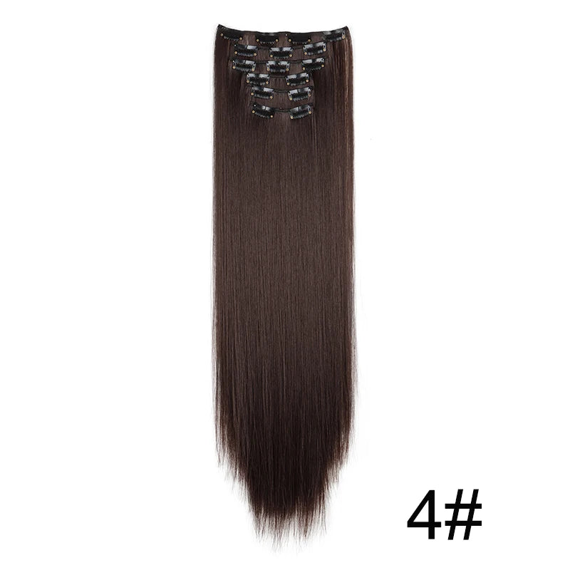 WIGSIN 24-Inch Synthetic Clip-In Hair Extensions – Long Straight | 6 Pcs 16 Clips | 20+ Colors | Heat Resistant