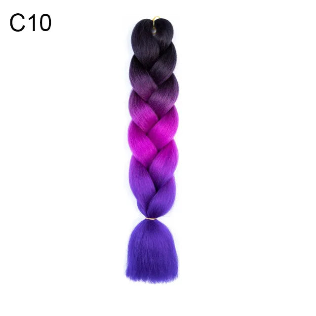 24" Synthetic Braiding Hair Extensions – Ombre Rainbow Colors, Jumbo DIY Hair for Women