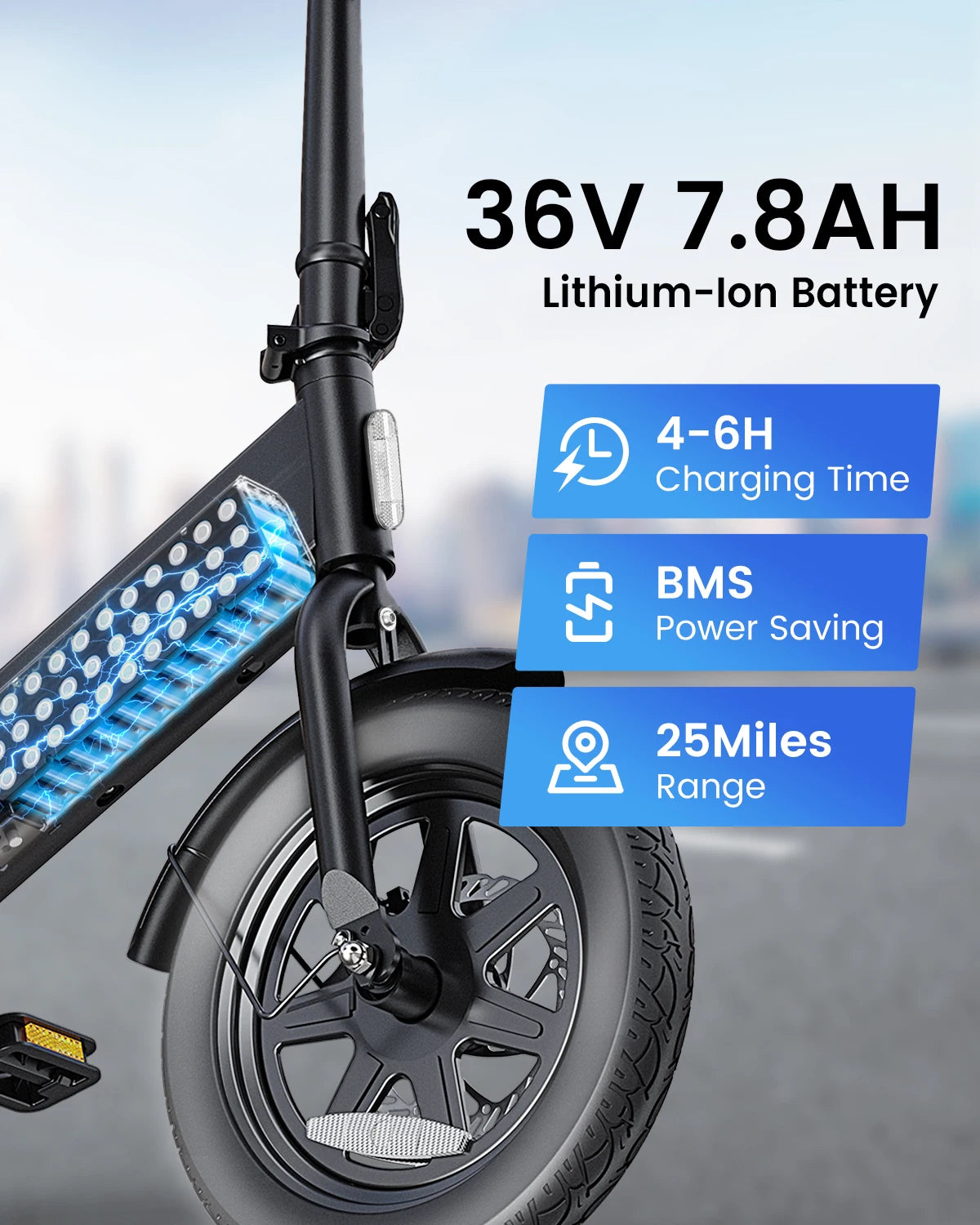 DYU C3 14-Inch Electric Bike – 500W Peak Motor, 36V 7.8Ah Battery