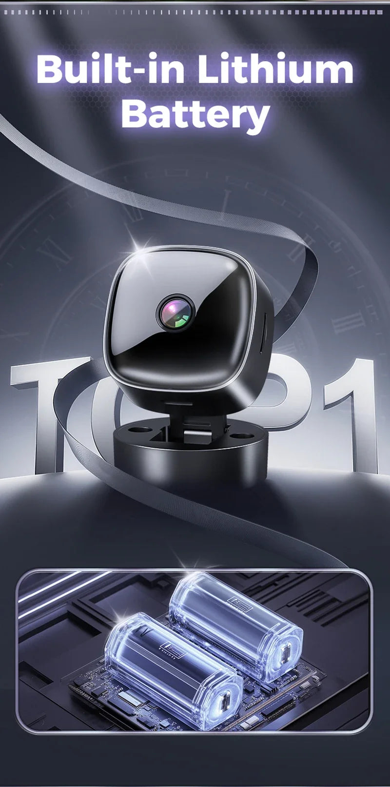 S1 Mini 1080P WiFi Security Camera | 360° Rotatable | Night Vision | Motion Detection | Battery & Plug-in | Black