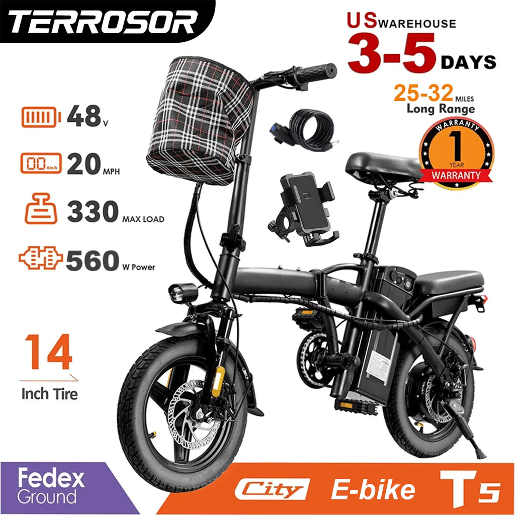 14-Inch Folding Electric Bike – 560W Motor, Removable 48V Battery