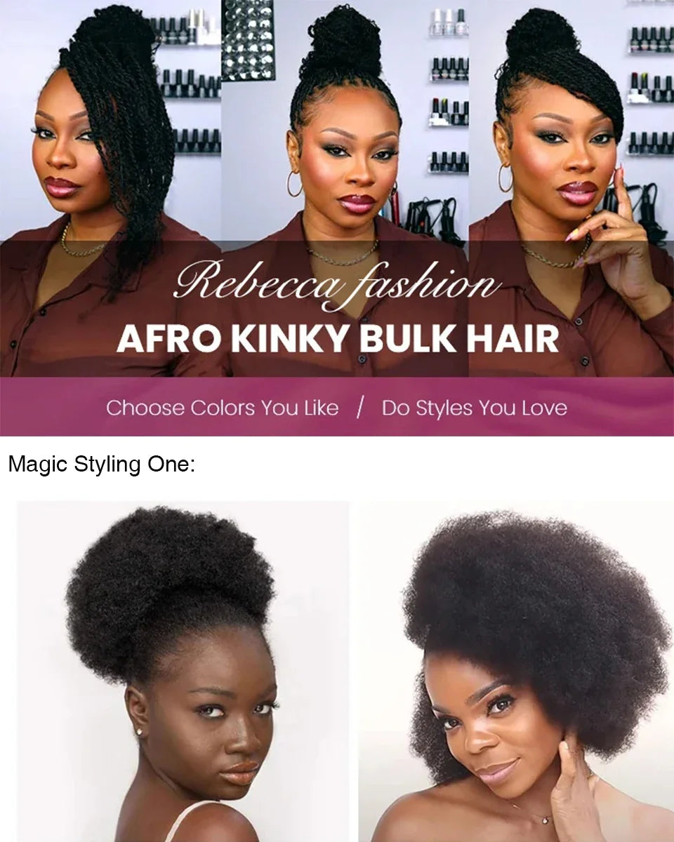 QVR Afro Kinky Bulk Human Hair for Braiding & Dreadlocks | 100% Brazilian Remy | 10-22 Inch | 9 Colors | 50g