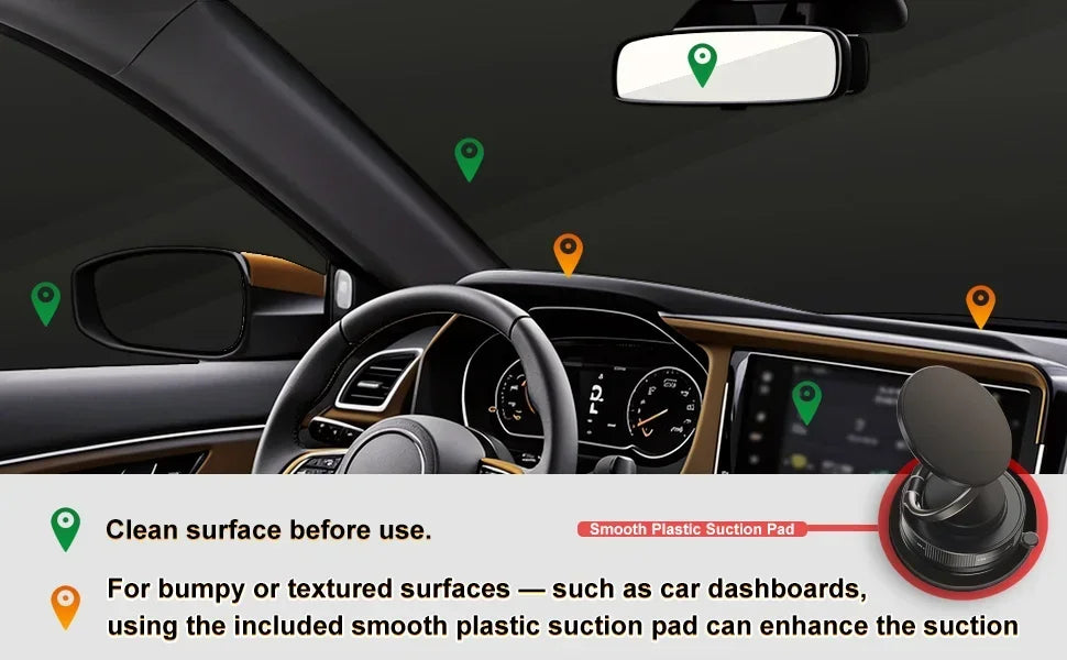 Vacuum Magnetic Car Phone Mount – 360° Rotation | Dual-Axis | Multi-Surface | Universal Smartphone Fit | Beige & Gray