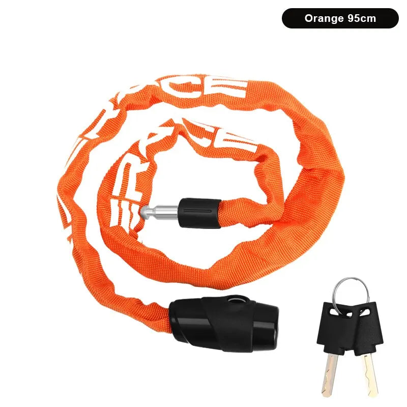 RIDERACE Bicycle Chain Lock – Anti-Theft | 95cm | Zinc Alloy | 2 Keys | Orange & Black