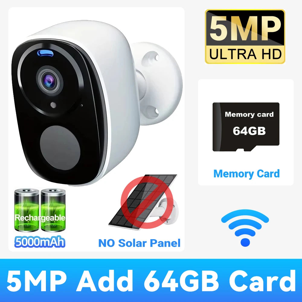 2K 5MP Solar & Battery Wireless Security Camera – Color Night Vision