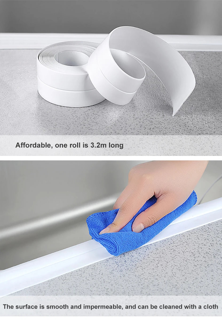 Waterproof Caulk Sealing Tape – Self-Adhesive PVC Strip for Bathroom, Kitchen & Toilet