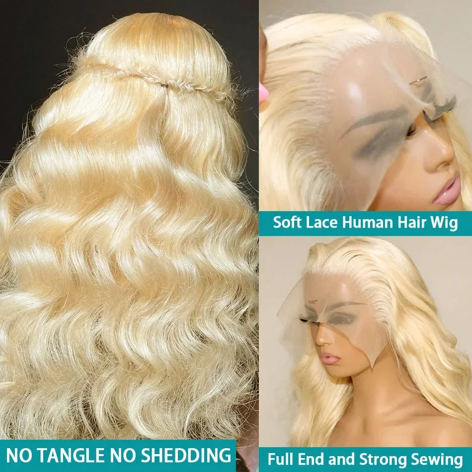 613 Blonde Body Wave Human Hair Lace Front Wig – 13x4 & 13x6 HD Lace | 180% & 220% Density | 18–38 Inches
