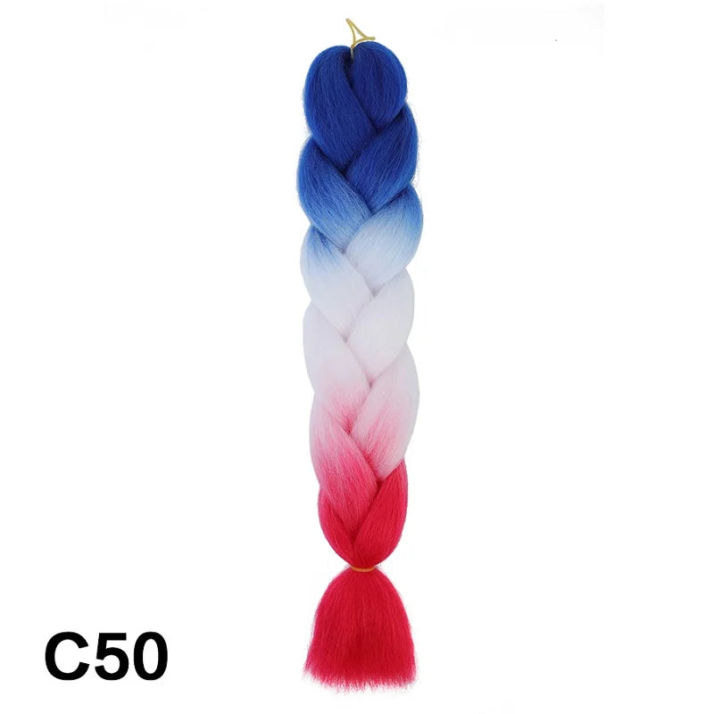 24" Synthetic Braiding Hair Extensions – Ombre Rainbow Colors, Jumbo DIY Hair for Women