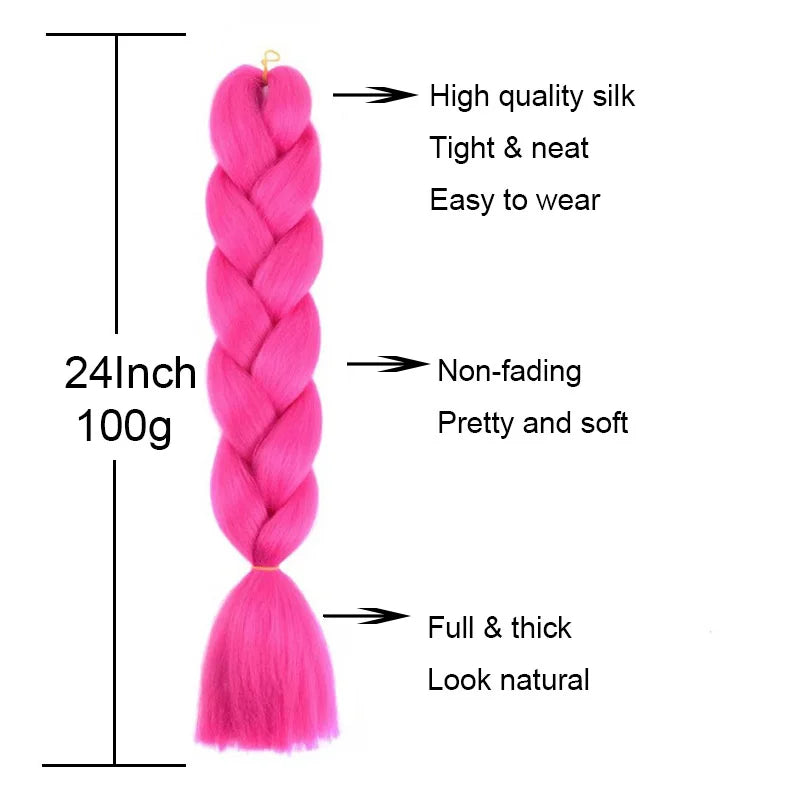 24" Synthetic Braiding Hair Extensions – Ombre Rainbow Colors, Jumbo DIY Hair for Women